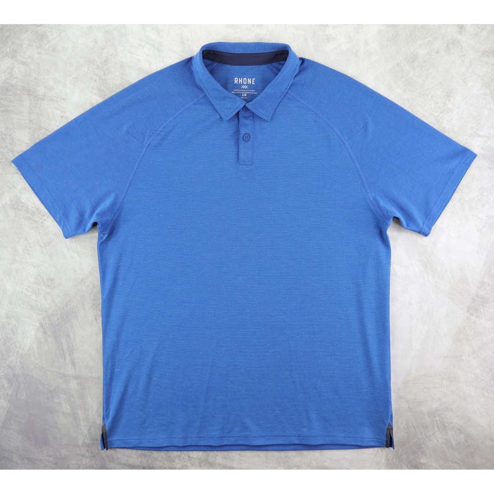 Rhone Delta Pique Polo Mens Large Blue Short Sleeve Technical Golf Shirt 101346